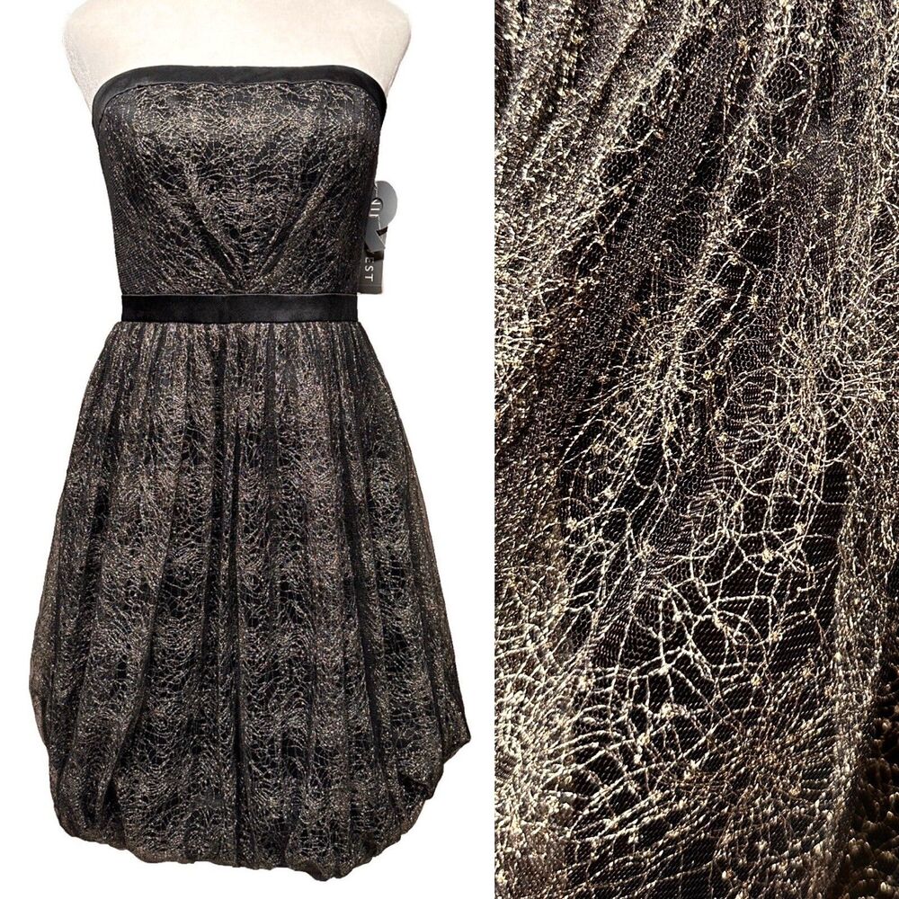 NEW Gold Lace Strapless Bubble Dress Black Fairy Grunge Whimsygoth Prom Size 6